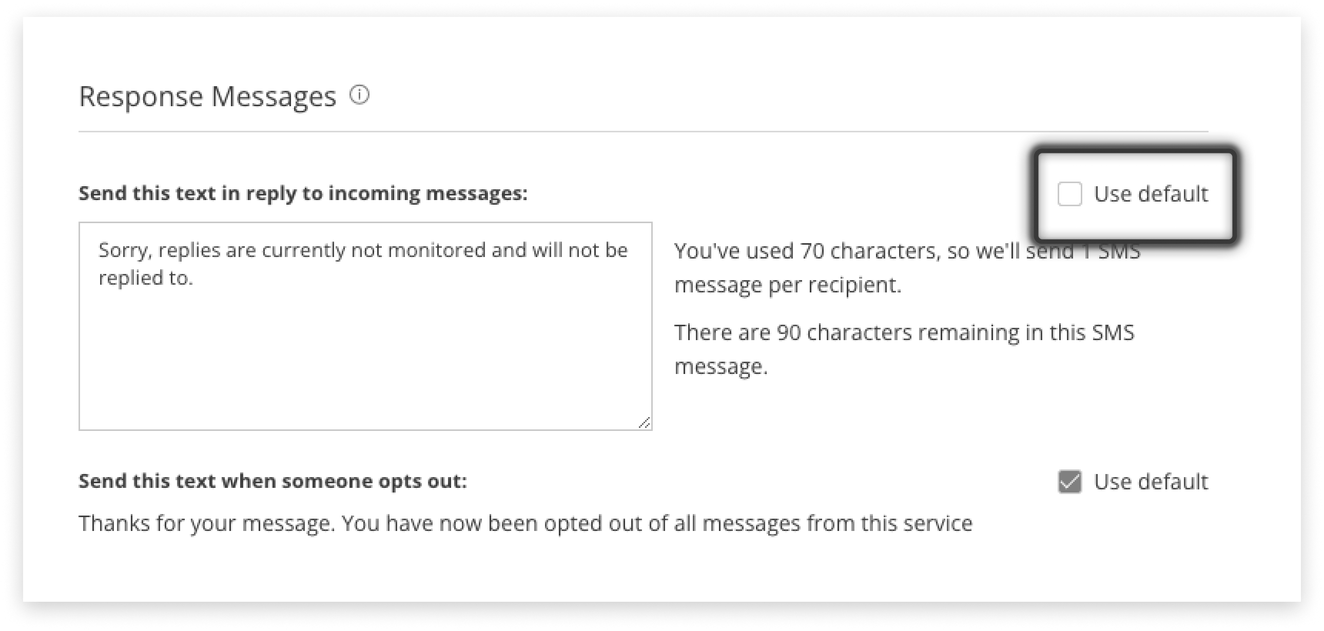 Black and white screenshot of where to create responses per campaign to a new list, in campaign manager