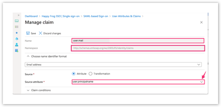 Claim editor with claim name changed to user.mail.