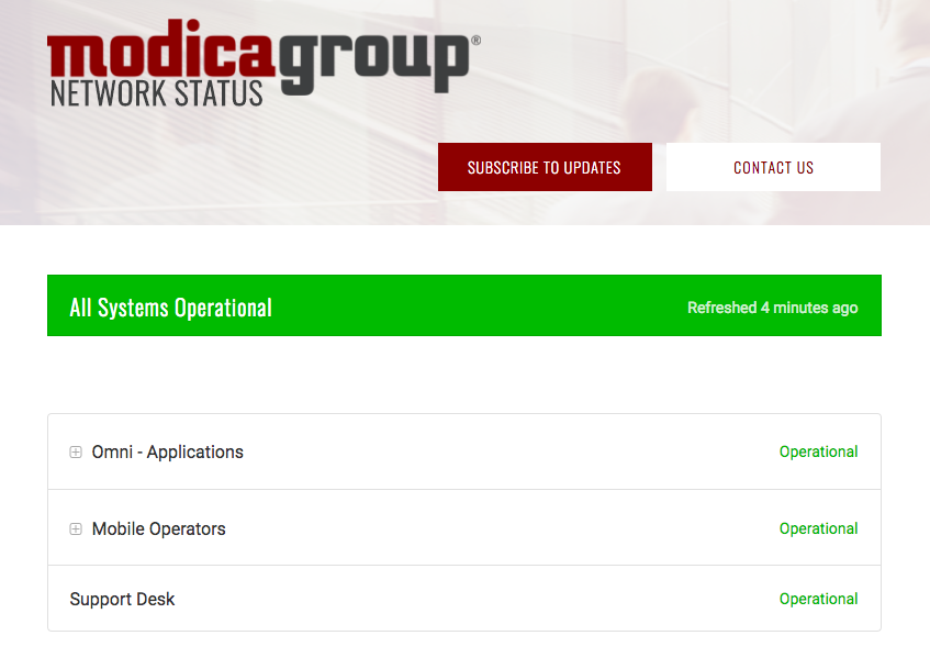 Status page overview showing the Subscribe to Updates button.