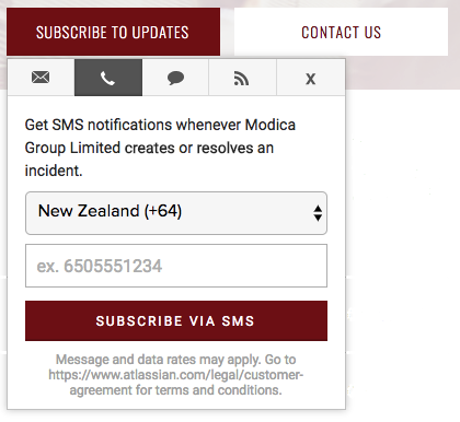 SMS subscription form for status updates.
