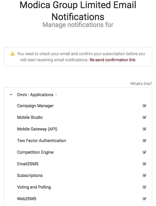 Status update preferences confirmation message.