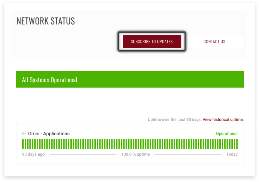 screenshot of modica's system status update page